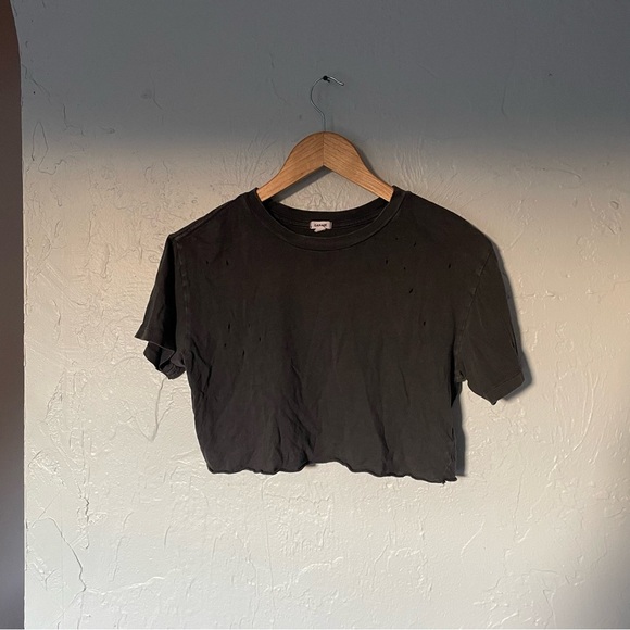 Garage Black Distressed Short Sleeve Crop Top 100% Cotton XS - Picture 3 of 7